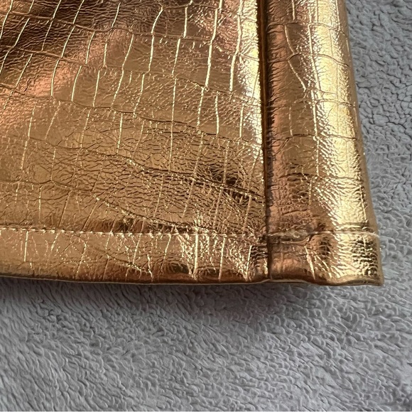 NWT Torn By Ronny Kobo Donnie Asymmetric Faux Leather Metallic Mini Skirt Gold - Picture 7 of 14